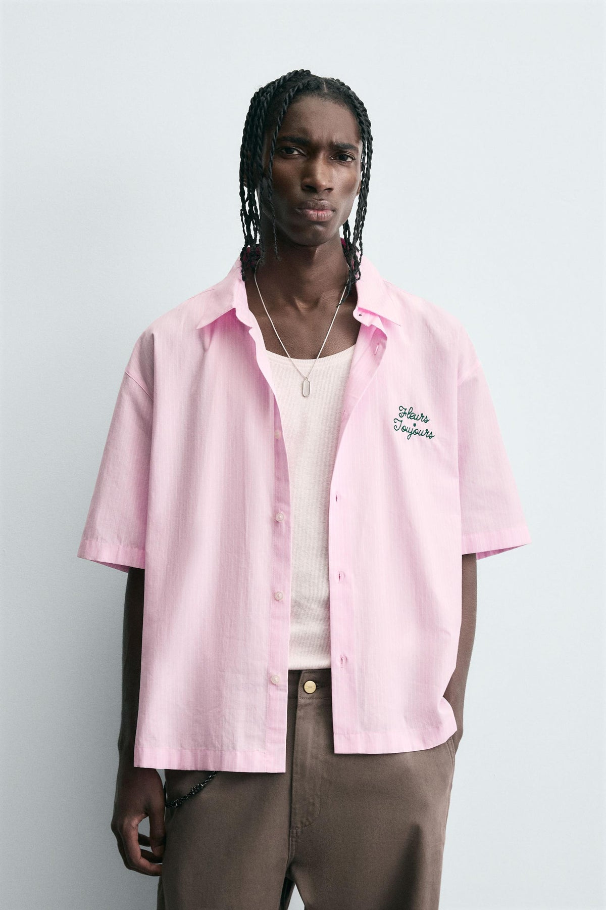 STRIPED SHIRT WITH CONTRAST SLOGAN - Image 2