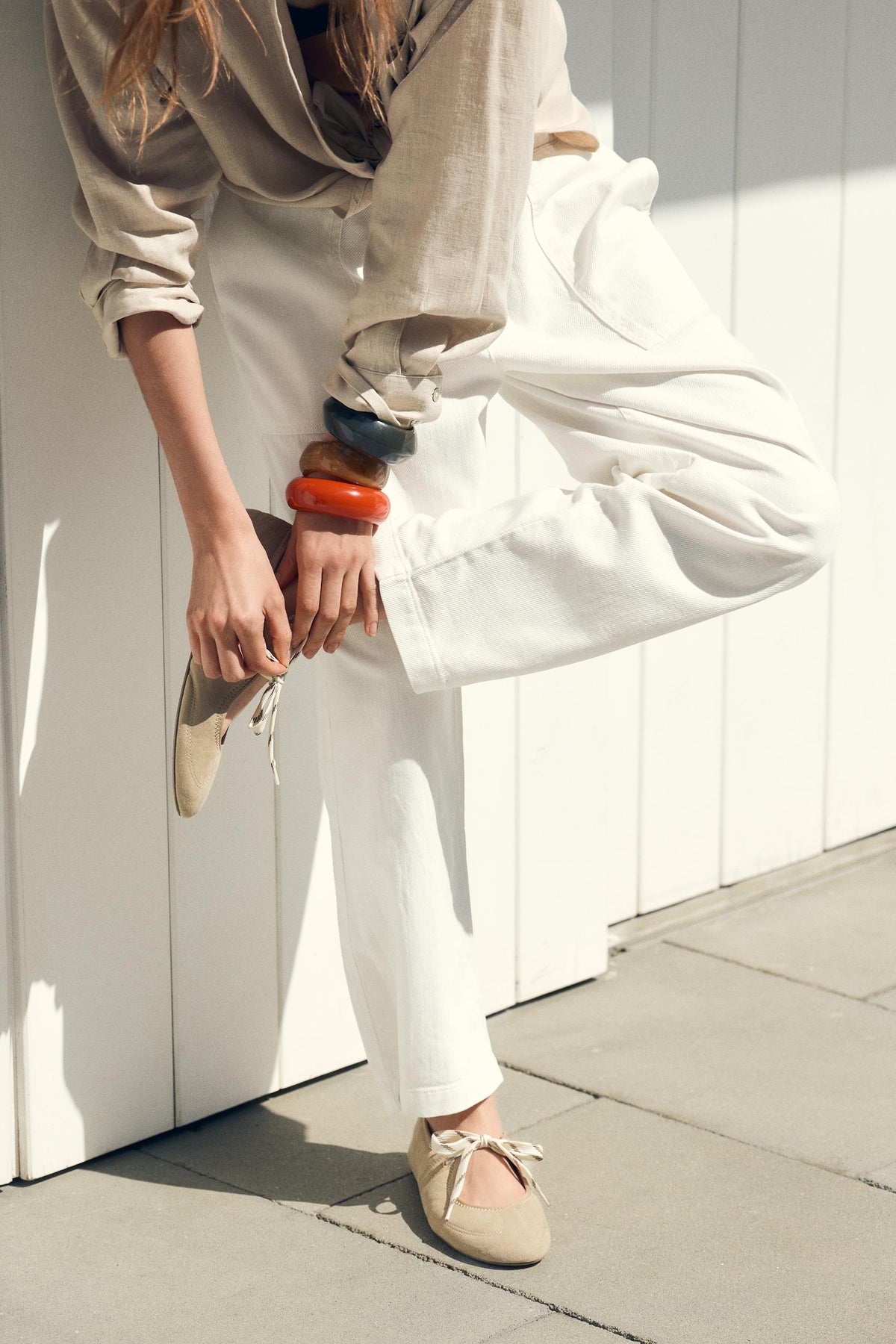 Wildleder-Ballerinas zum Schnüren