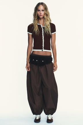 SHORT SLEEVE CONTRAST KNIT CARDIGAN - Image 1