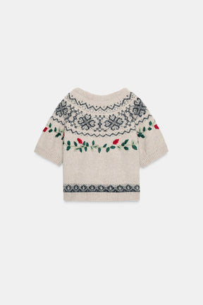 Bestickter Jacquard-Pullover