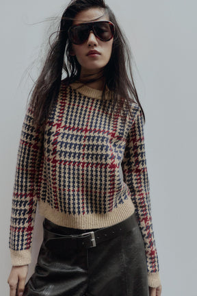 Hahnentritt-Wollpullover