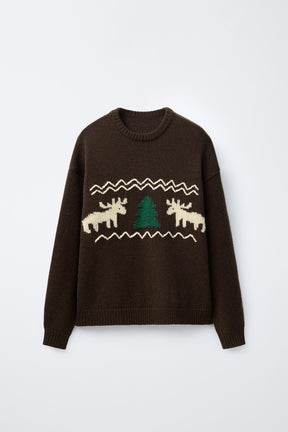 KNIT JUMPER WITH EMBROIDERED REINDEER - Image 2