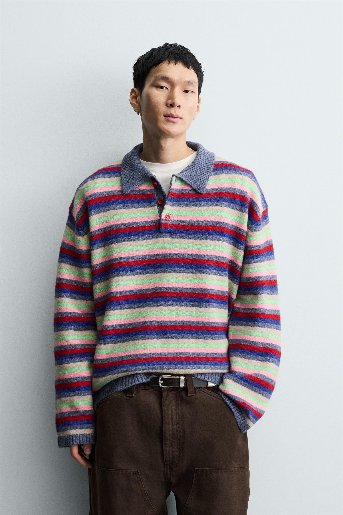 STRIPED JACQUARD KNIT POLO SHIRT - Image 2
