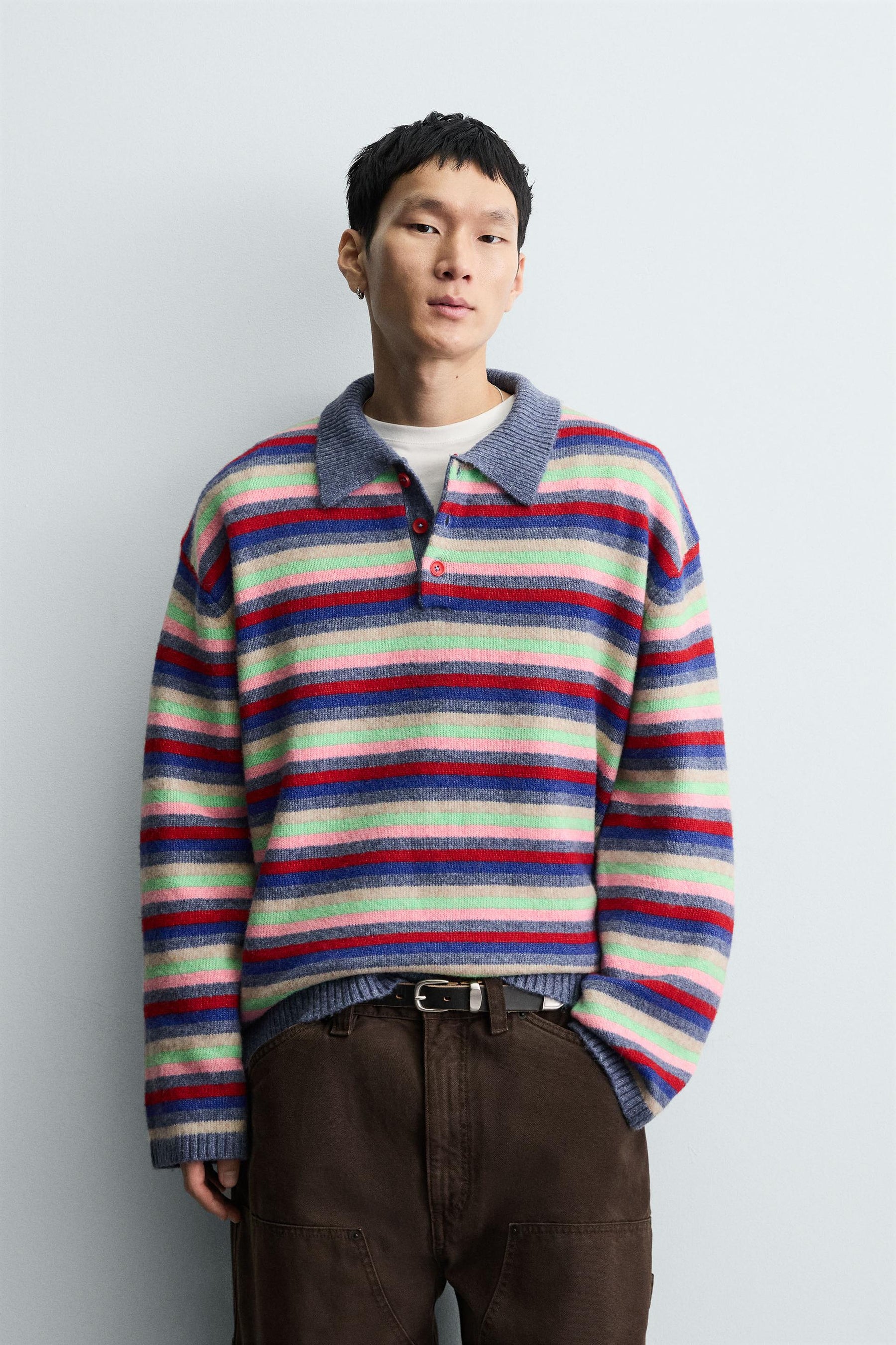 STRIPED JACQUARD KNIT POLO SHIRT - Image 2