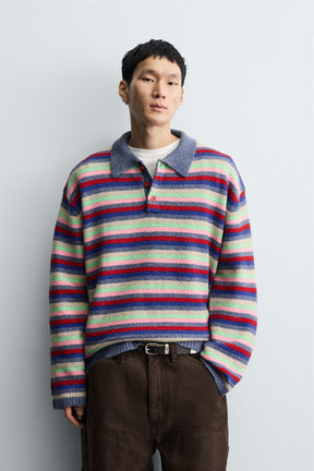 STRIPED JACQUARD KNIT POLO SHIRT - Image 2