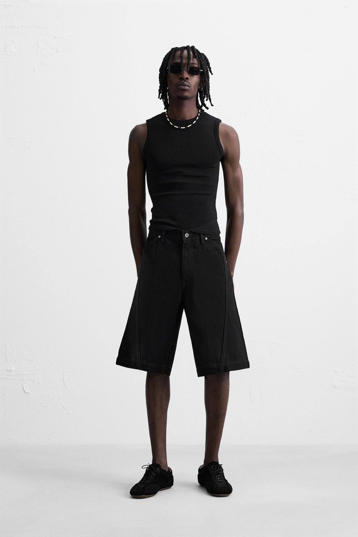 BAGGY FIT DENIM BERMUDA SHORTS WITH STITCHING - Image 1