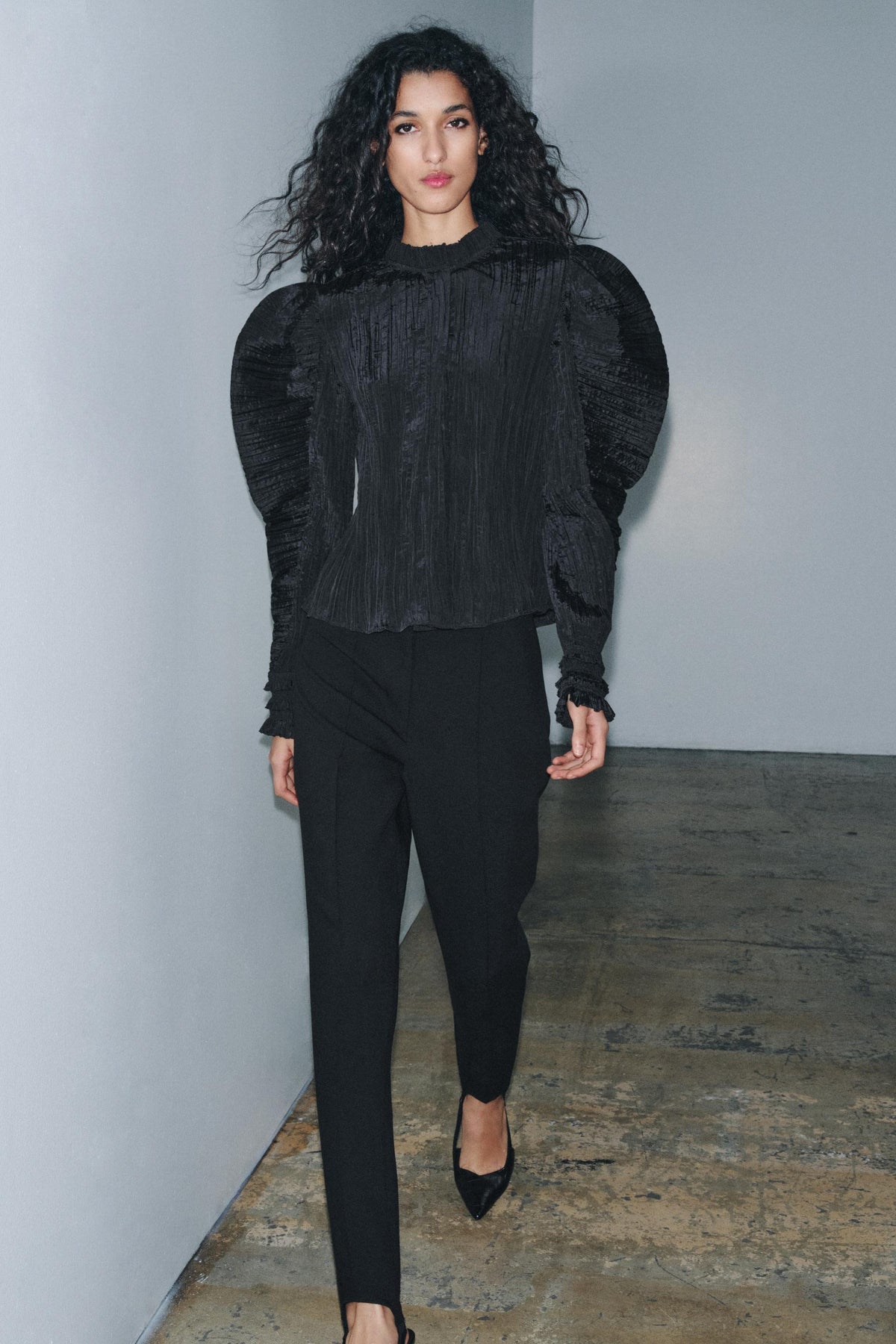 Bluse mit Puffärmeln und Knittereffekt