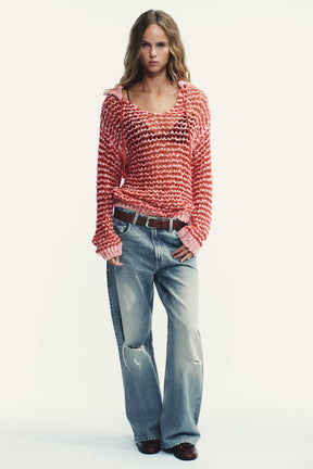 POINTELLE KNIT WOOL POLO SHIRT - Image 1