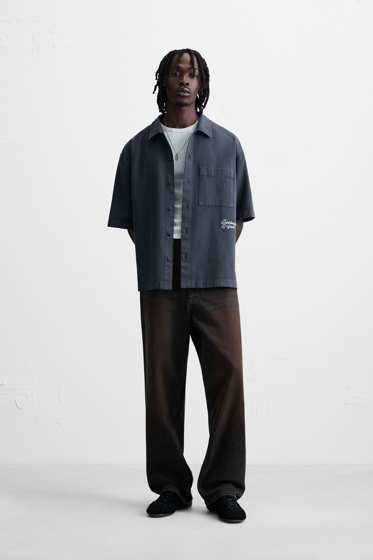 EMBROIDERED TEXTURED OVERSHIRT - Image 1