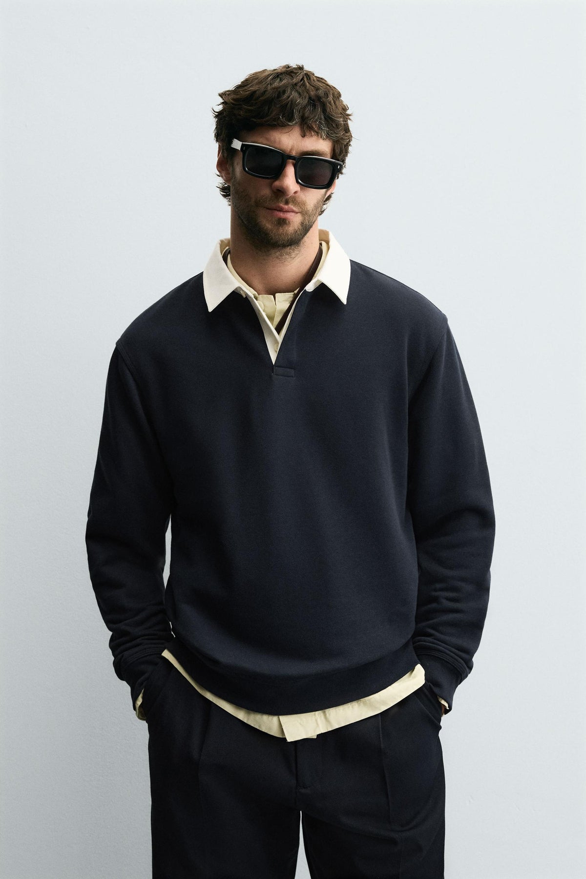 SWEATSHIRT WITH CONTRAST POLO COLLAR - Image 2