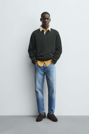 SWEATSHIRT WITH CONTRAST POLO COLLAR - Image 1