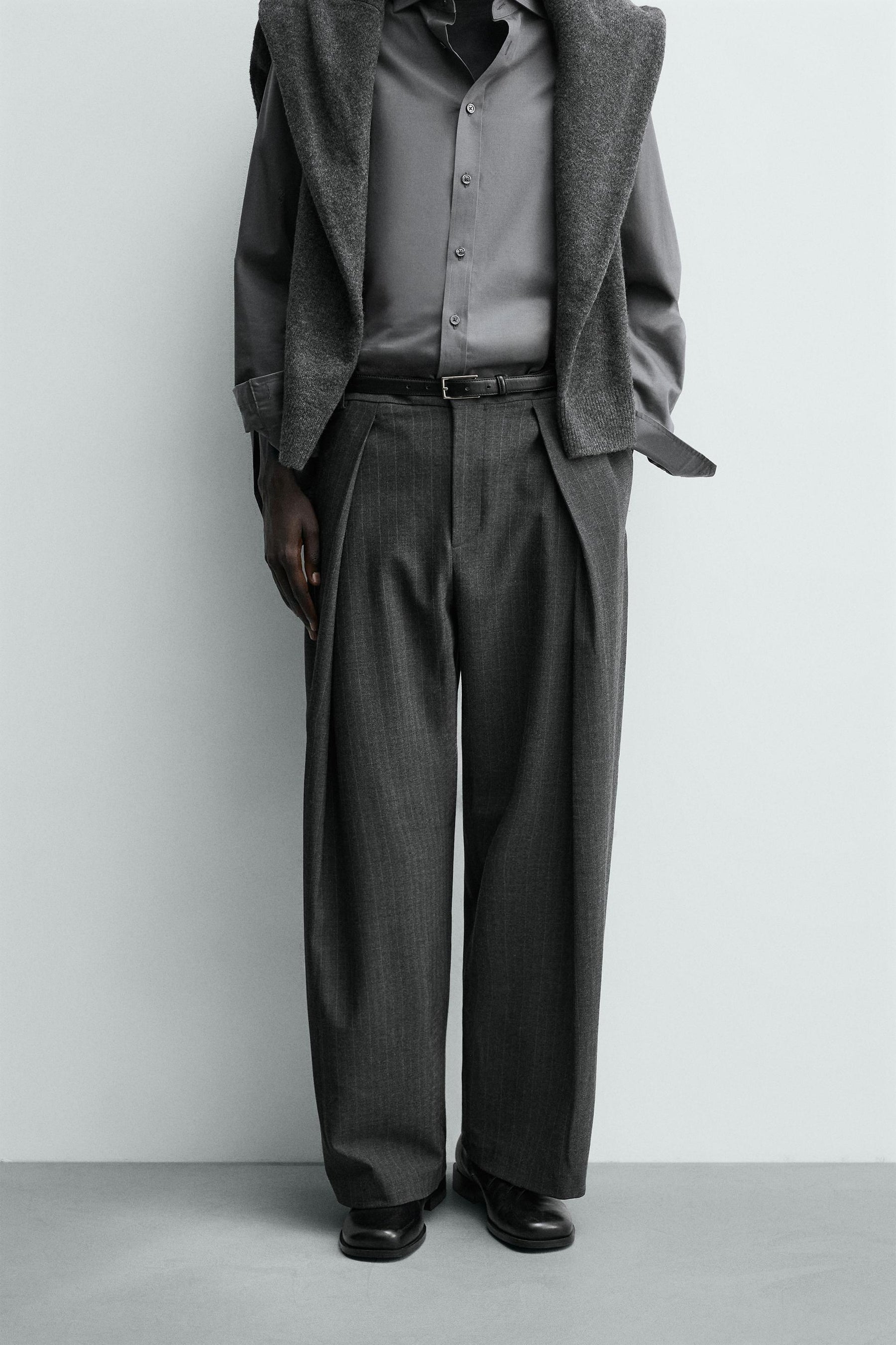Pinstripe Pleated Trousers