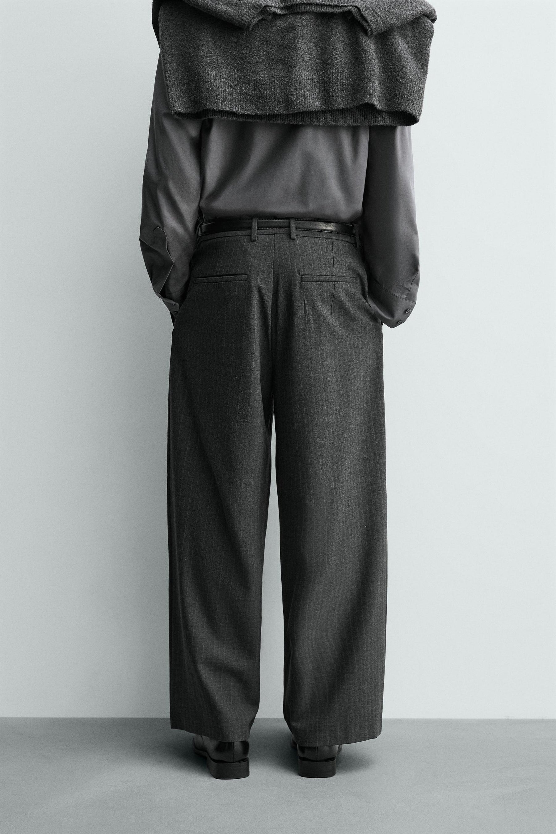 Pinstripe Pleated Trousers