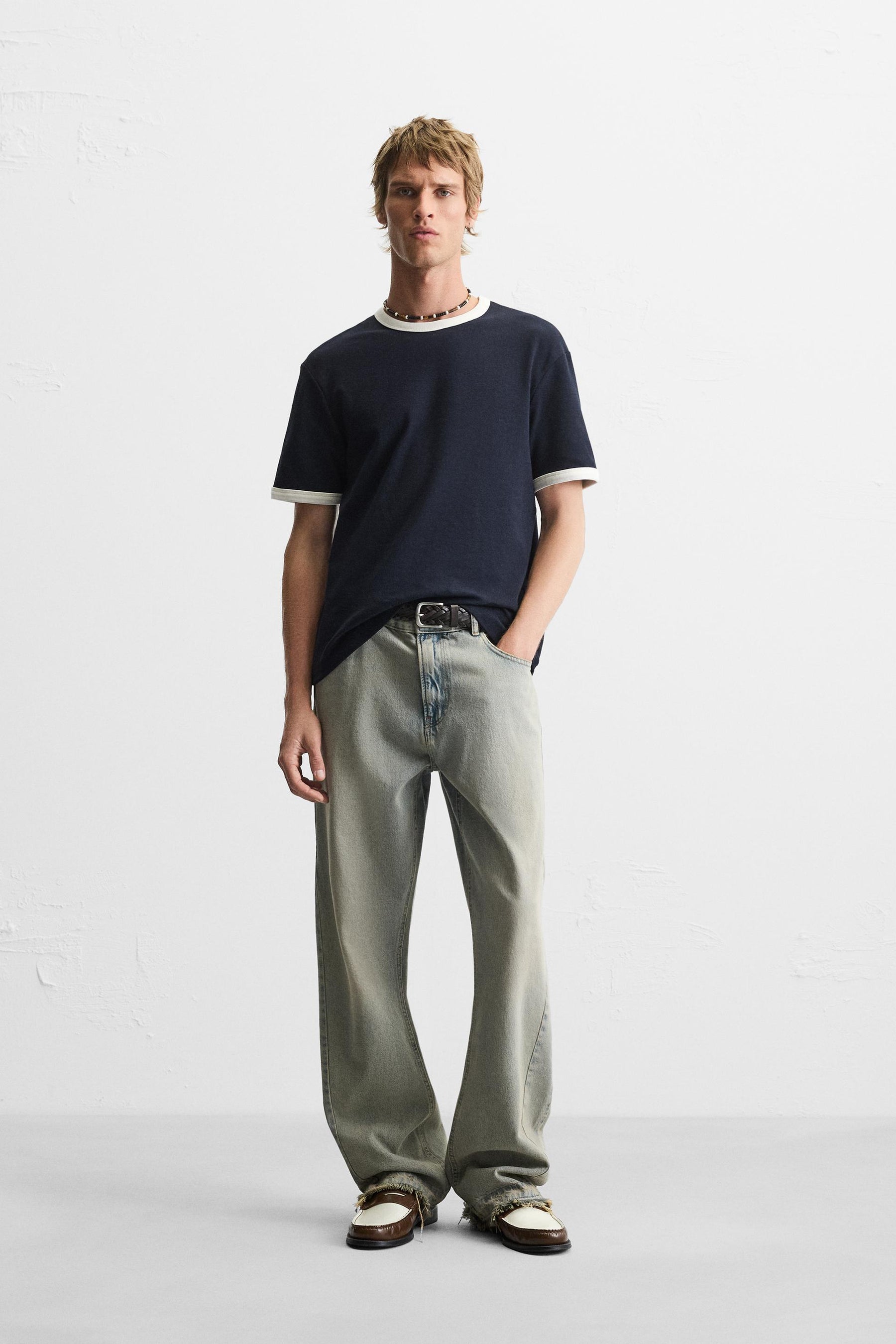 BASIC CONTRAST RIB T-SHIRT - Image 1