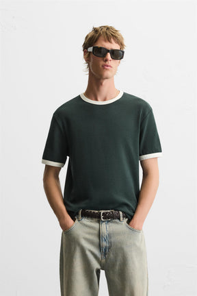 BASIC CONTRAST RIB T-SHIRT - Image 2