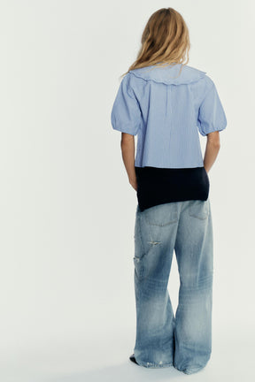 Gestreiftes Hemd mit besticktem Kragen