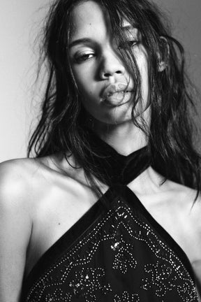 Perlenbesetztes Georgette-Neckholder-Top