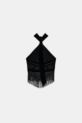 Perlenbesetztes Georgette-Neckholder-Top