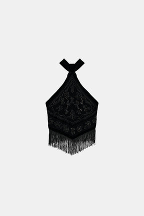 Perlenbesetztes Georgette-Neckholder-Top