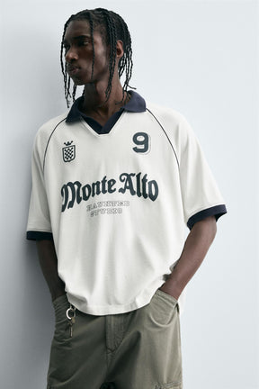 RETRO FOOTBALL PRINT POLO SHIRT - Image 6