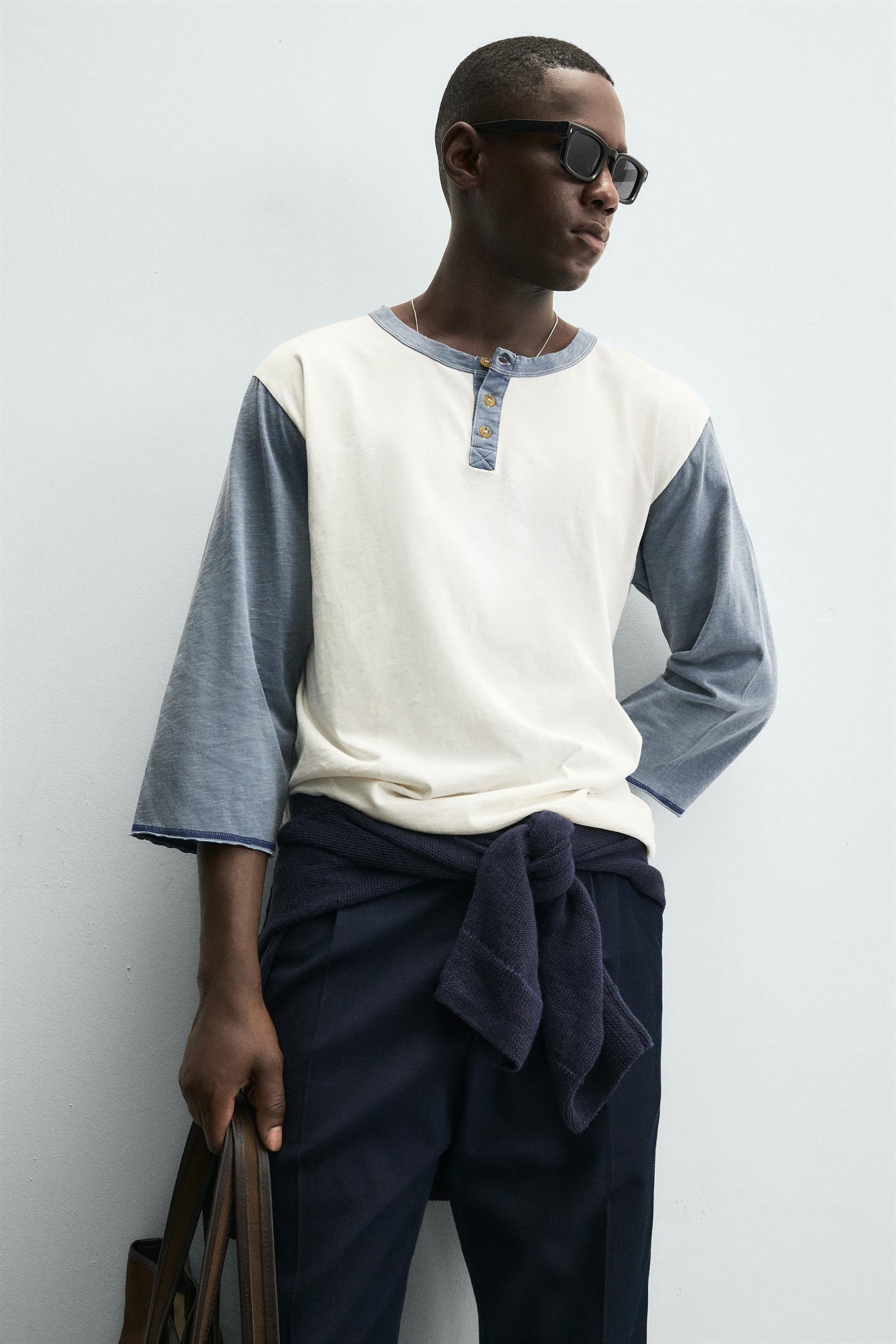 COLOUR BLOCK HENLEY T-SHIRT - Image 5