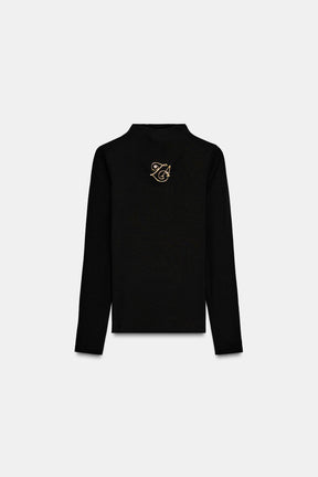 T-Shirt mit hochgeschlossener Brosche