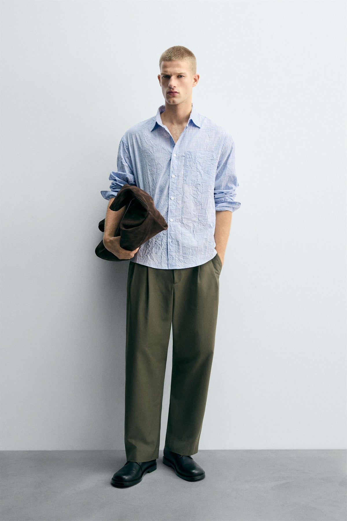 STRIPED CREASED-EFFECT SHIRT - Image 1