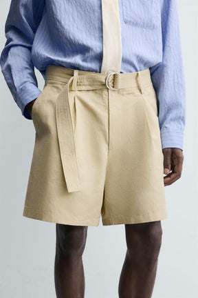 COTTON-LINEN BERMUDA SHORTS WITH BELT - Image 5