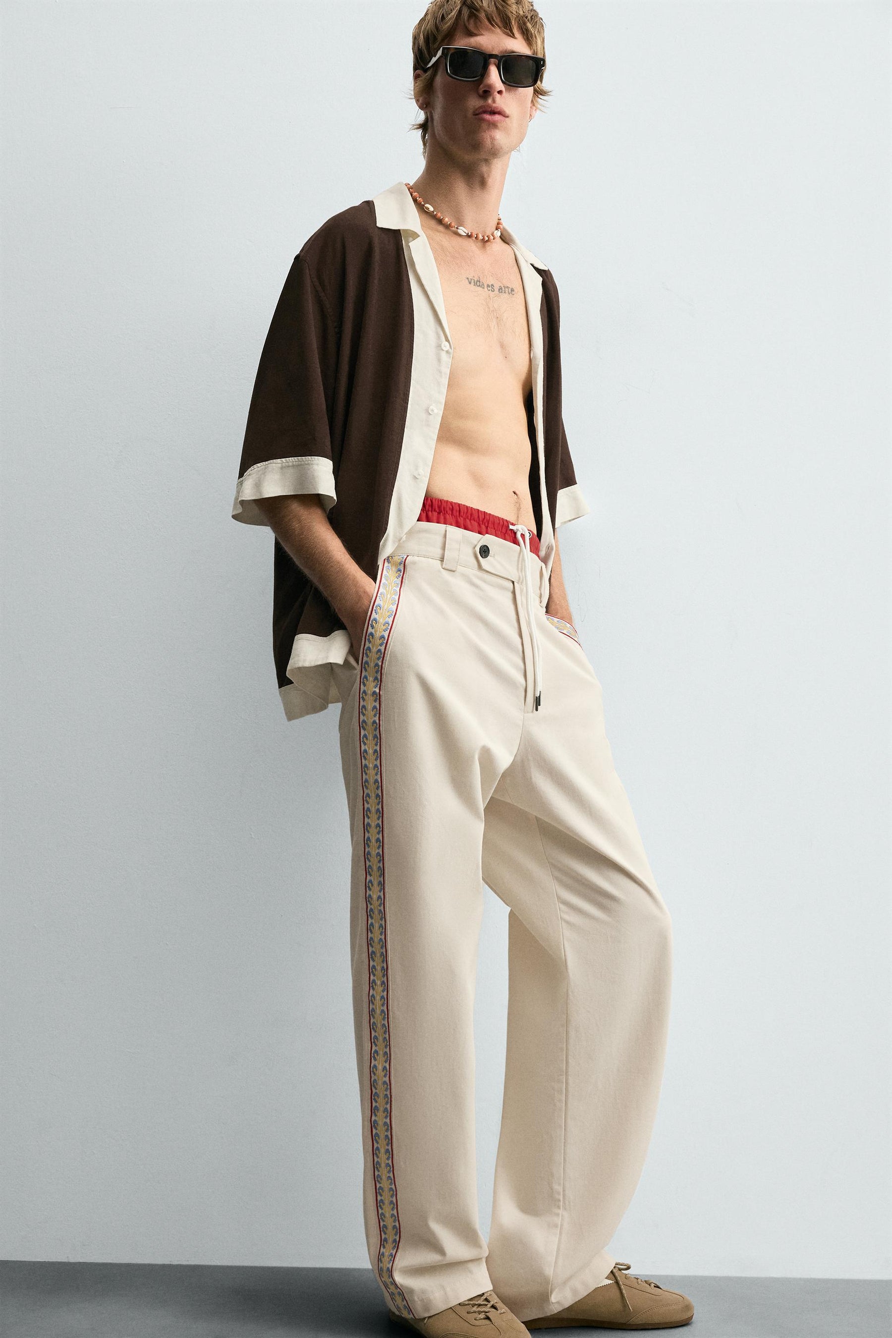 VISCOSE/LINEN COLOUR BLOCK SHIRT - Image 6