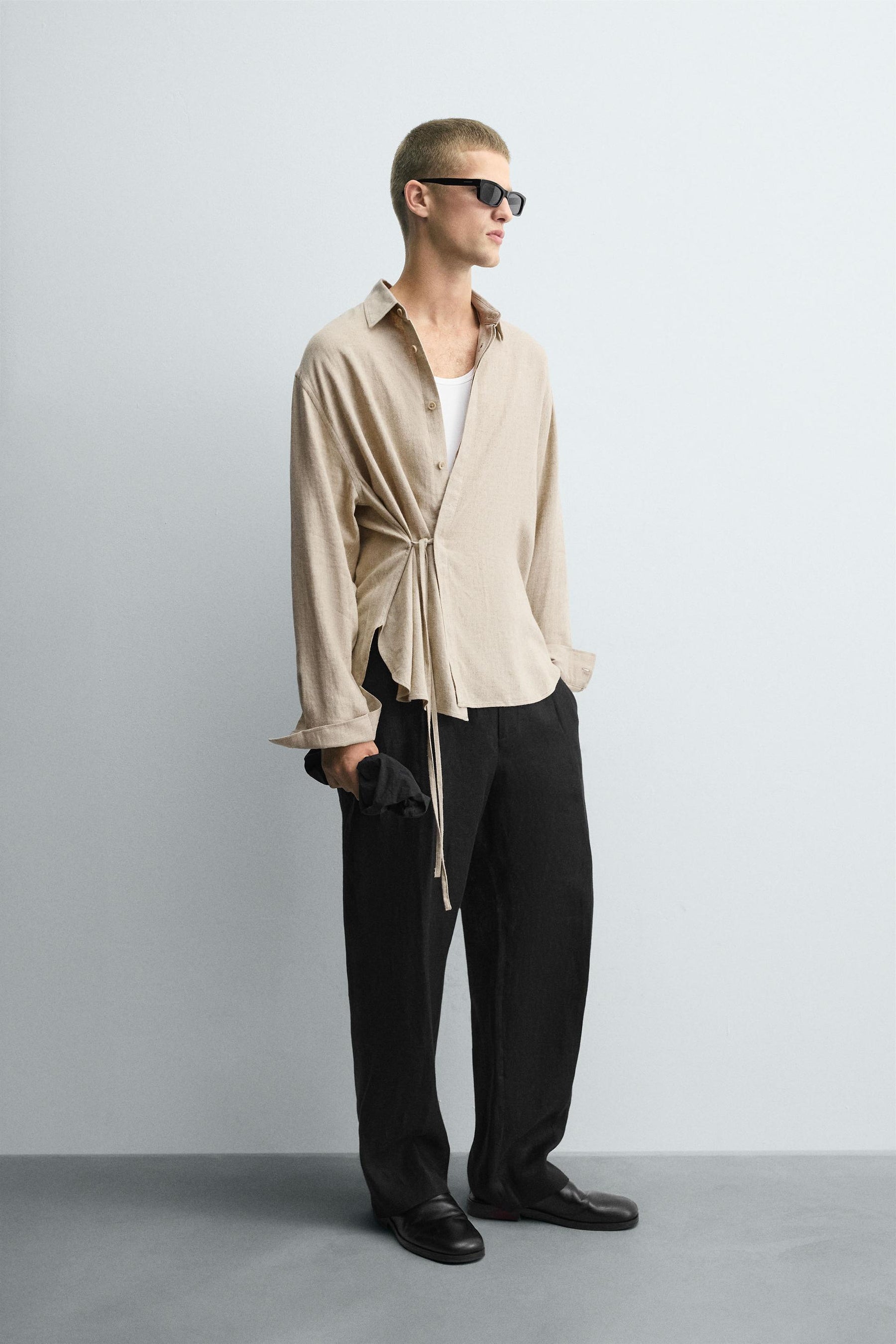 LINEN/VISCOSE TIE SHIRT - Image 4