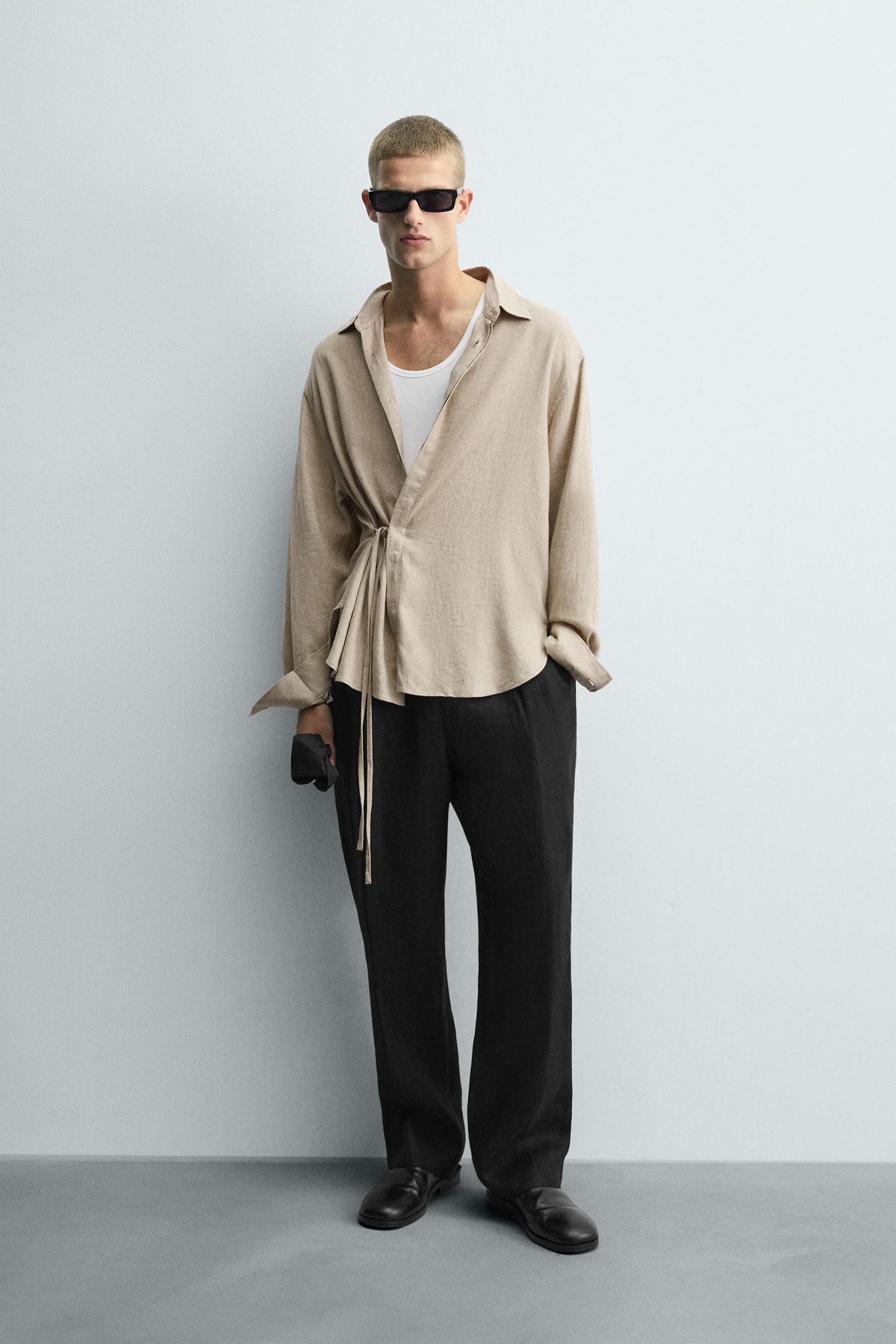 LINEN/VISCOSE TIE SHIRT - Image 1