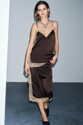 Satin-Top mit Spitze