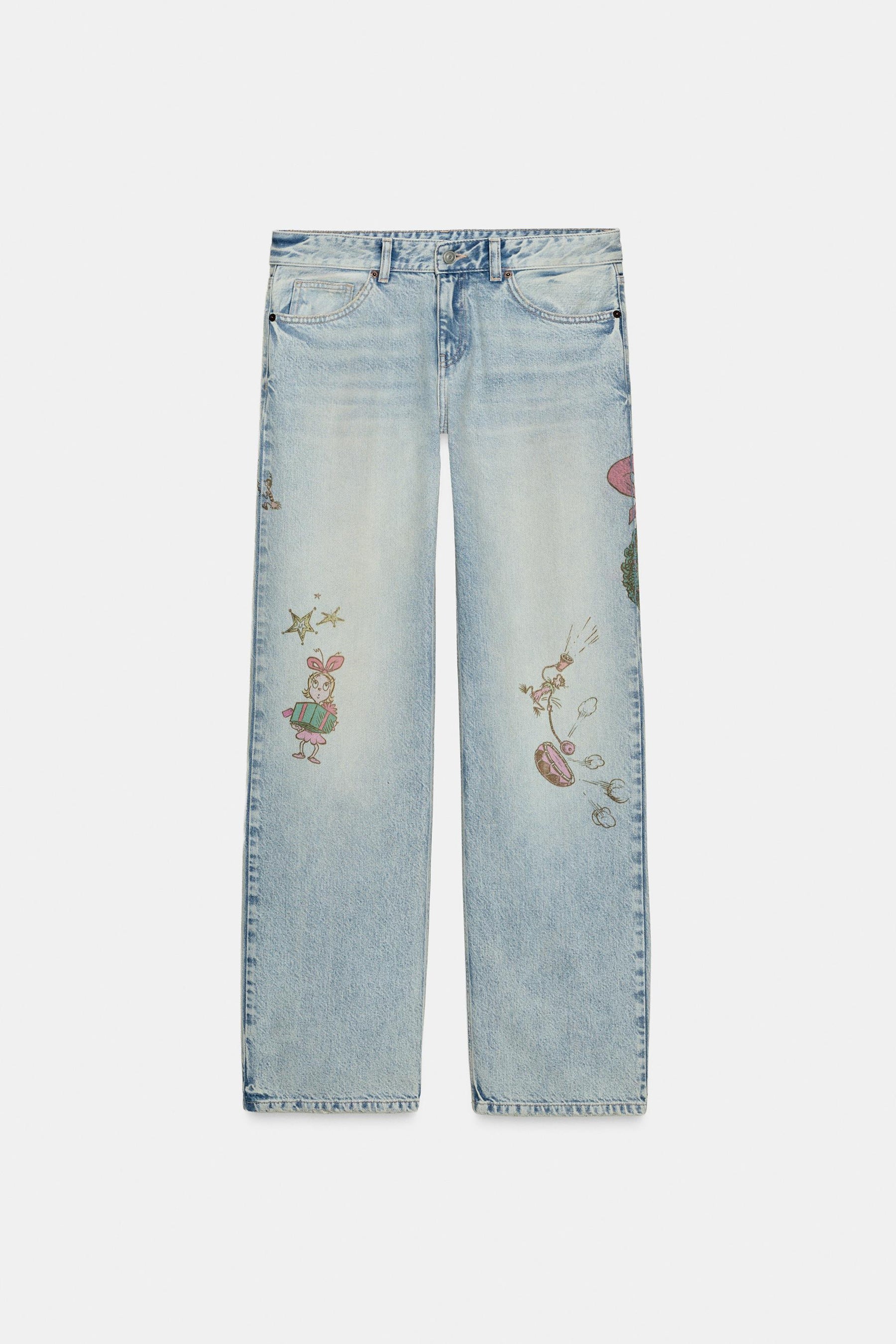 Grinch-Print Low-Rise Jeans