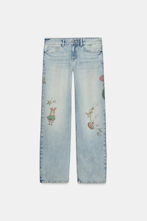 Grinch-Print Low-Rise Jeans