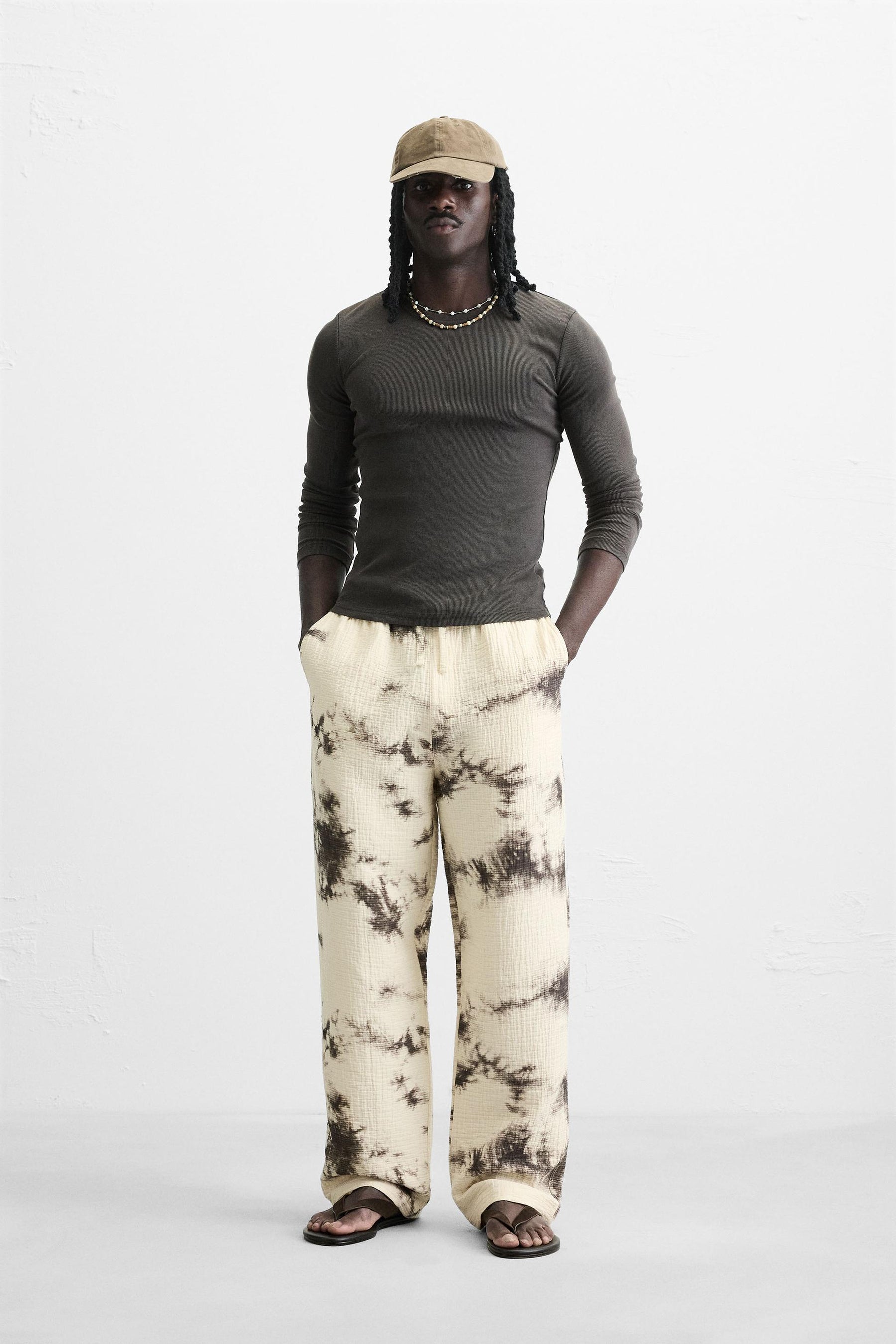 TIE DYE PRINTED TEXTURED TROUSERS - Image 1