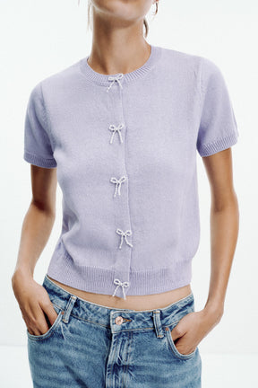 CARDIGAN WITH FAUX PEARL TIES - Image 2