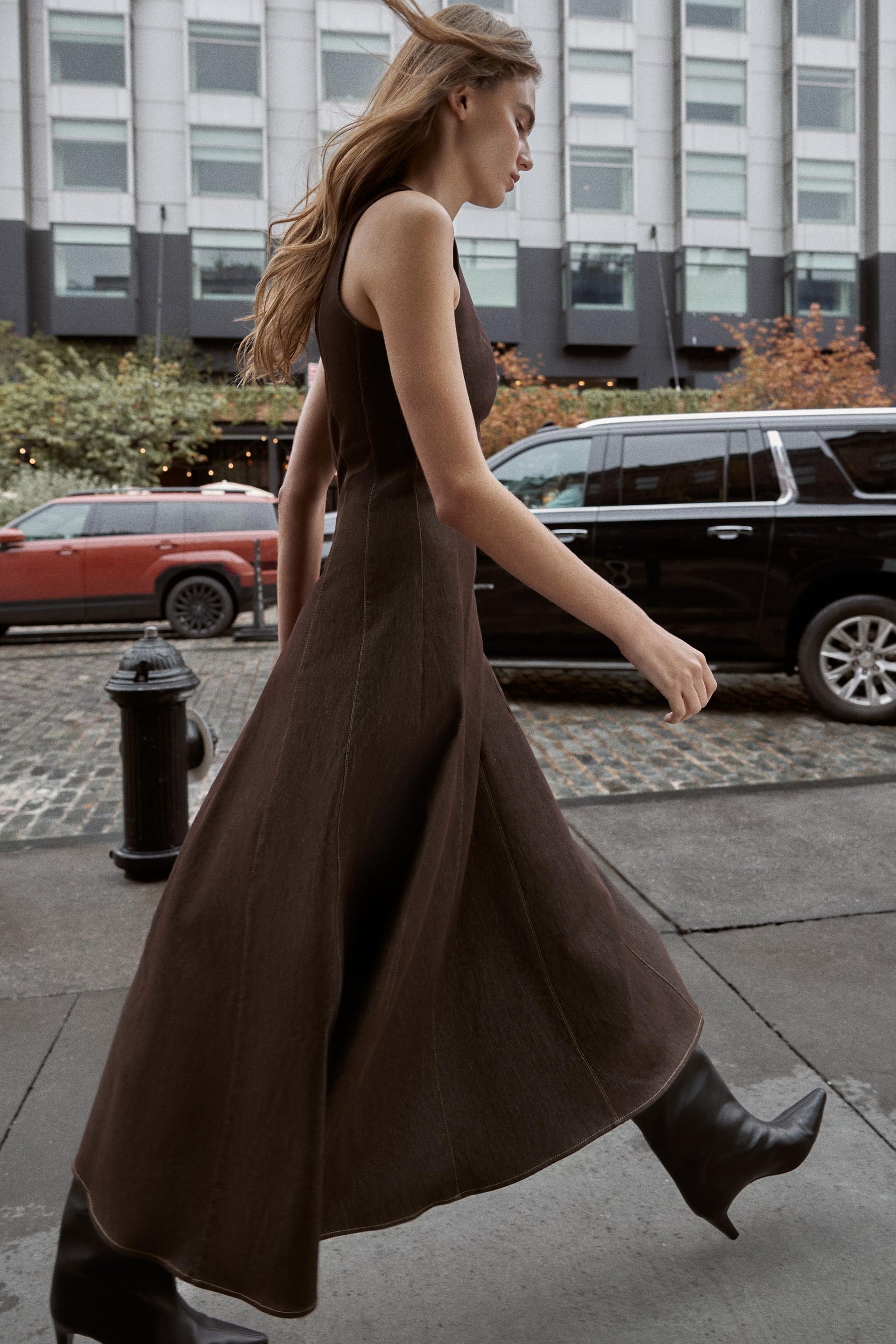 CONTRAST TOPSTITCHING MIDI DRESS - Image 3