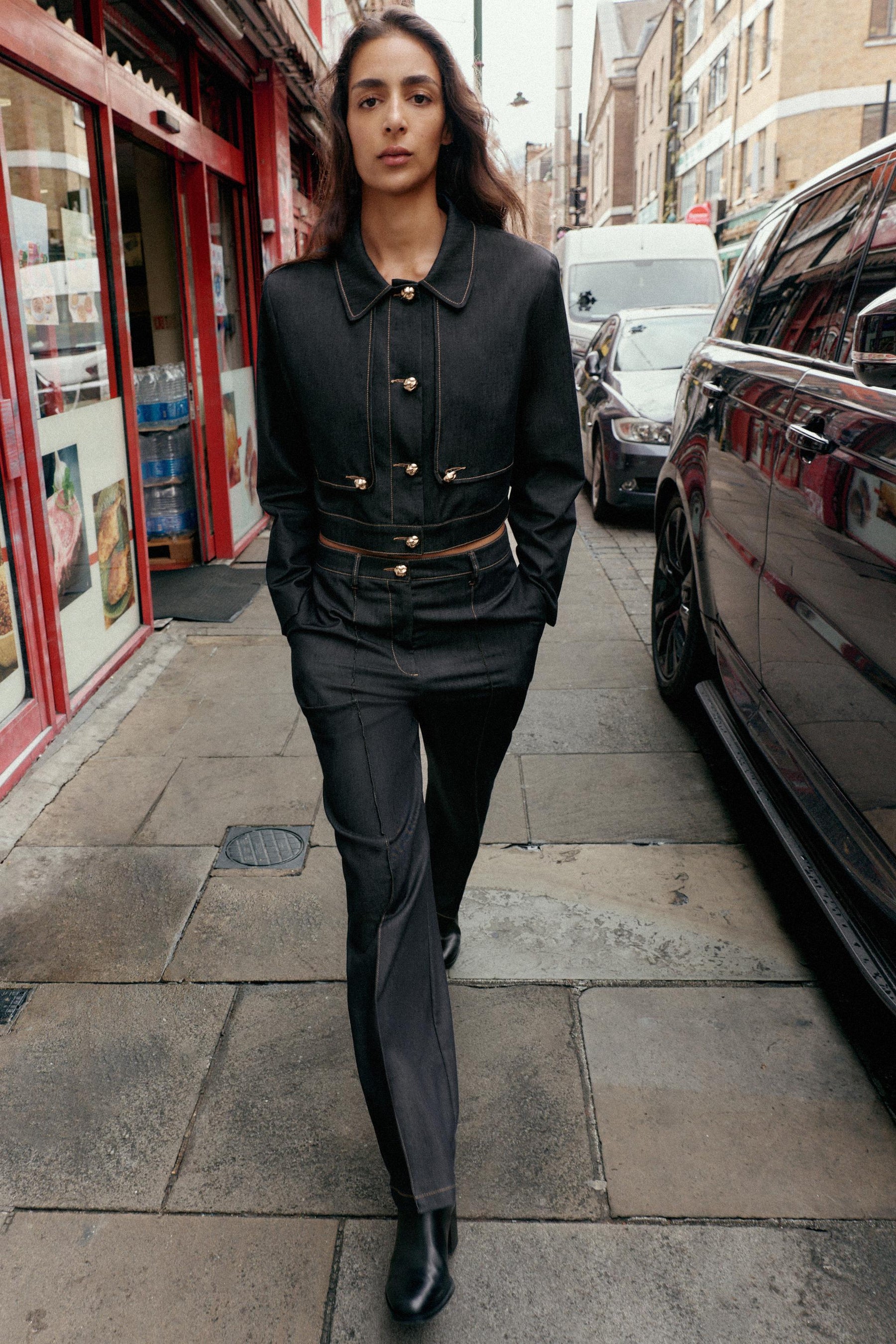 CONTRAST STITCH CROPPED JACKET - Image 1