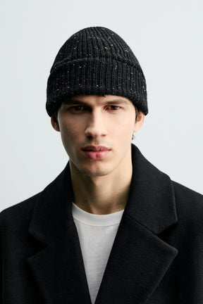 TEXTURED KNIT HAT WITH BUTTONS - Image 1