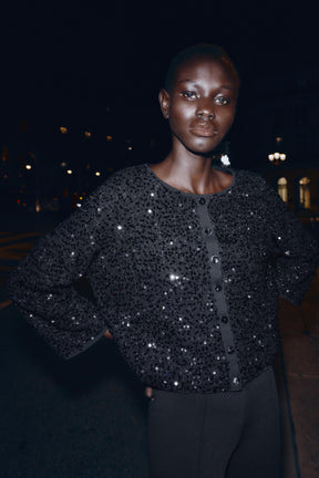 Pailletten-Strickjacke