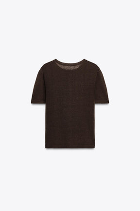 SHORT SLEEVE KNIT LINEN BLEND TOP - Image 5