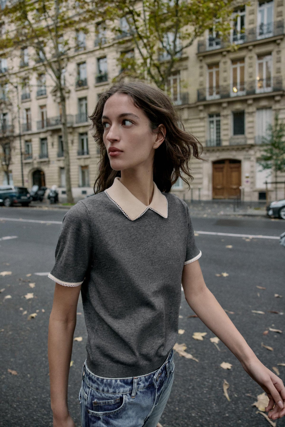 POLOSHIRT MIT SPITZENBESETZUNG