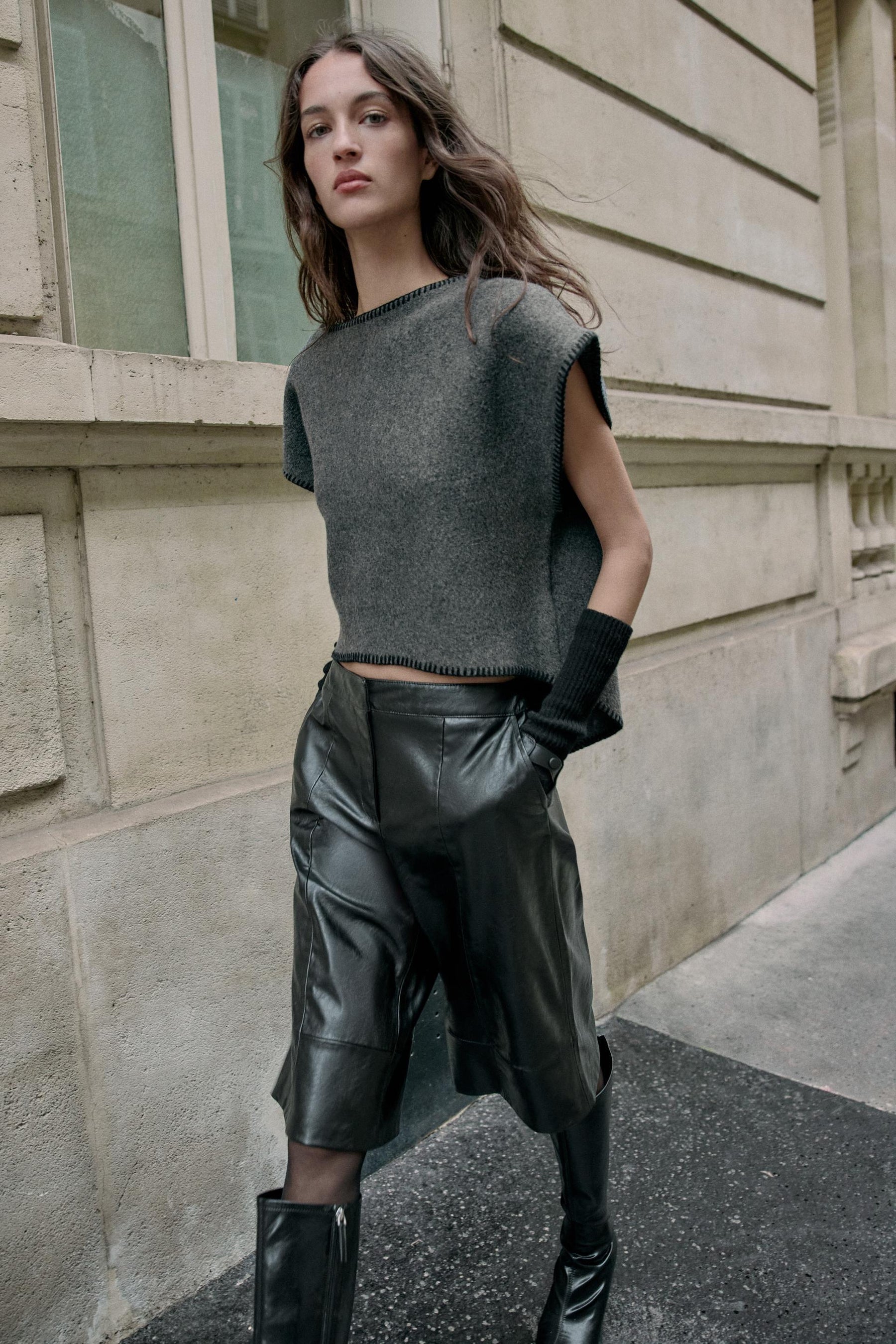 KNIT WAISTCOAT WITH CONTRAST TOPSTITCHING - Image 1