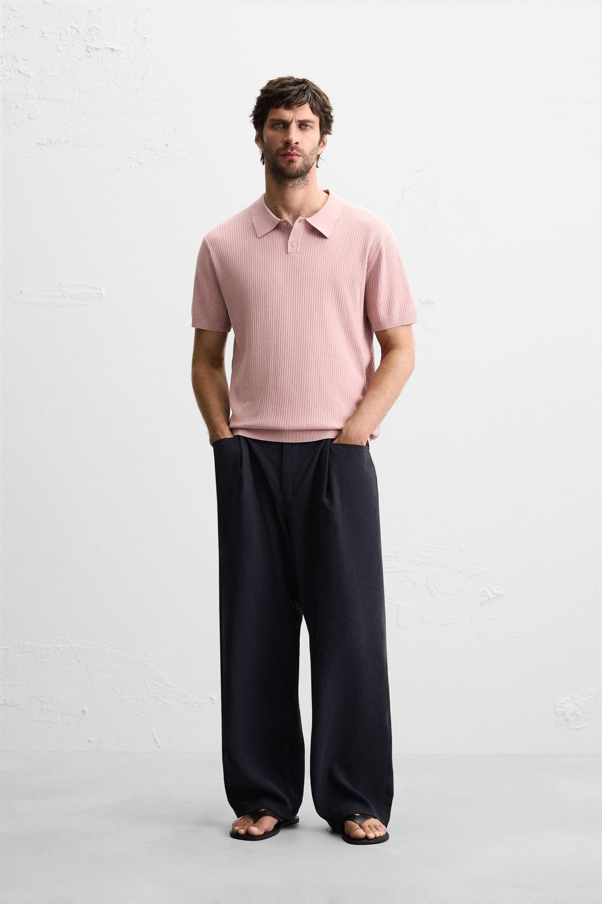 RIB KNIT POLO SHIRT - Image 1