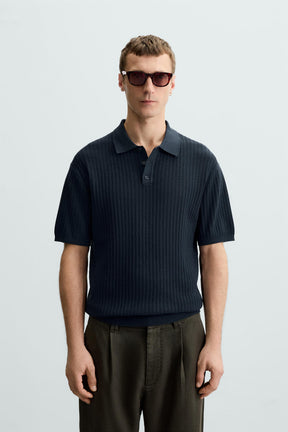VERTICAL TEXTURED KNIT POLO SHIRT - Image 2