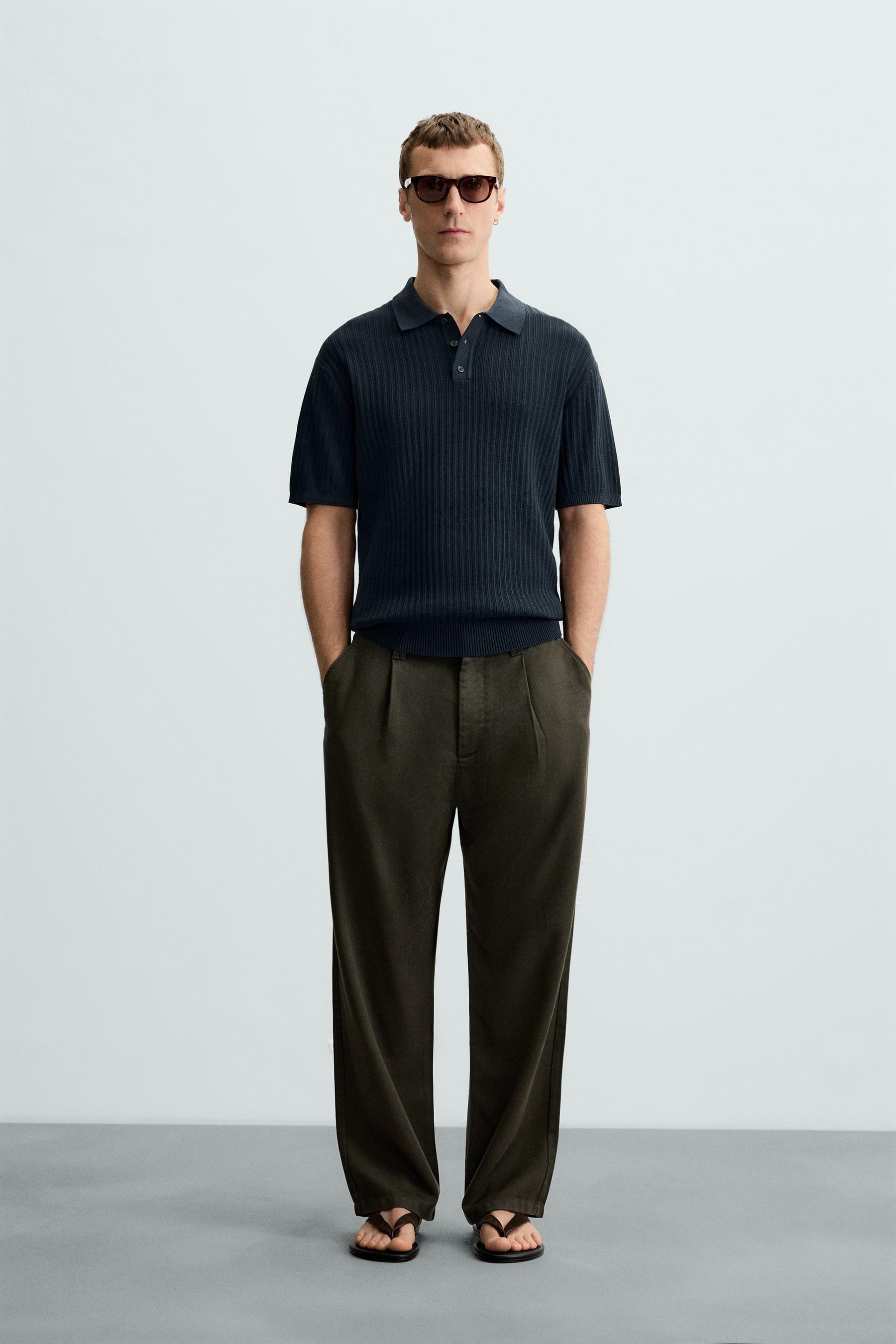 VERTICAL TEXTURED KNIT POLO SHIRT - Image 1