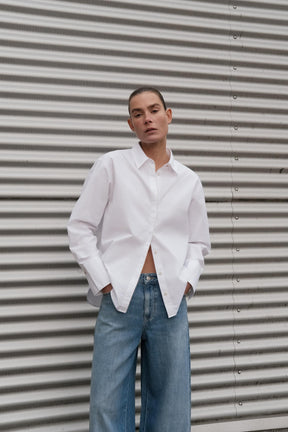 Popelinehemd mit Perlenleiste