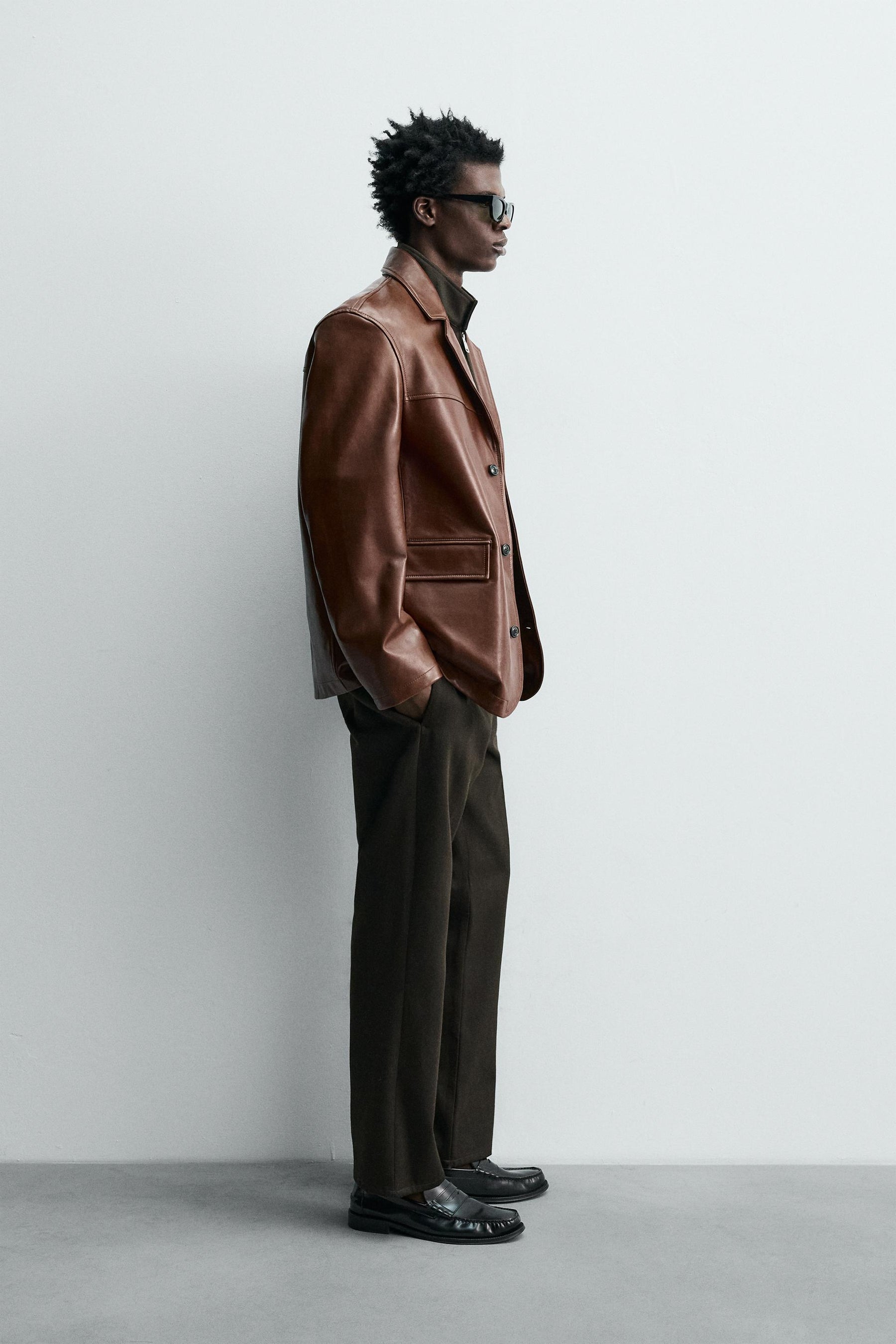 RELAXED FIT LEATHER BLAZER - Image 4