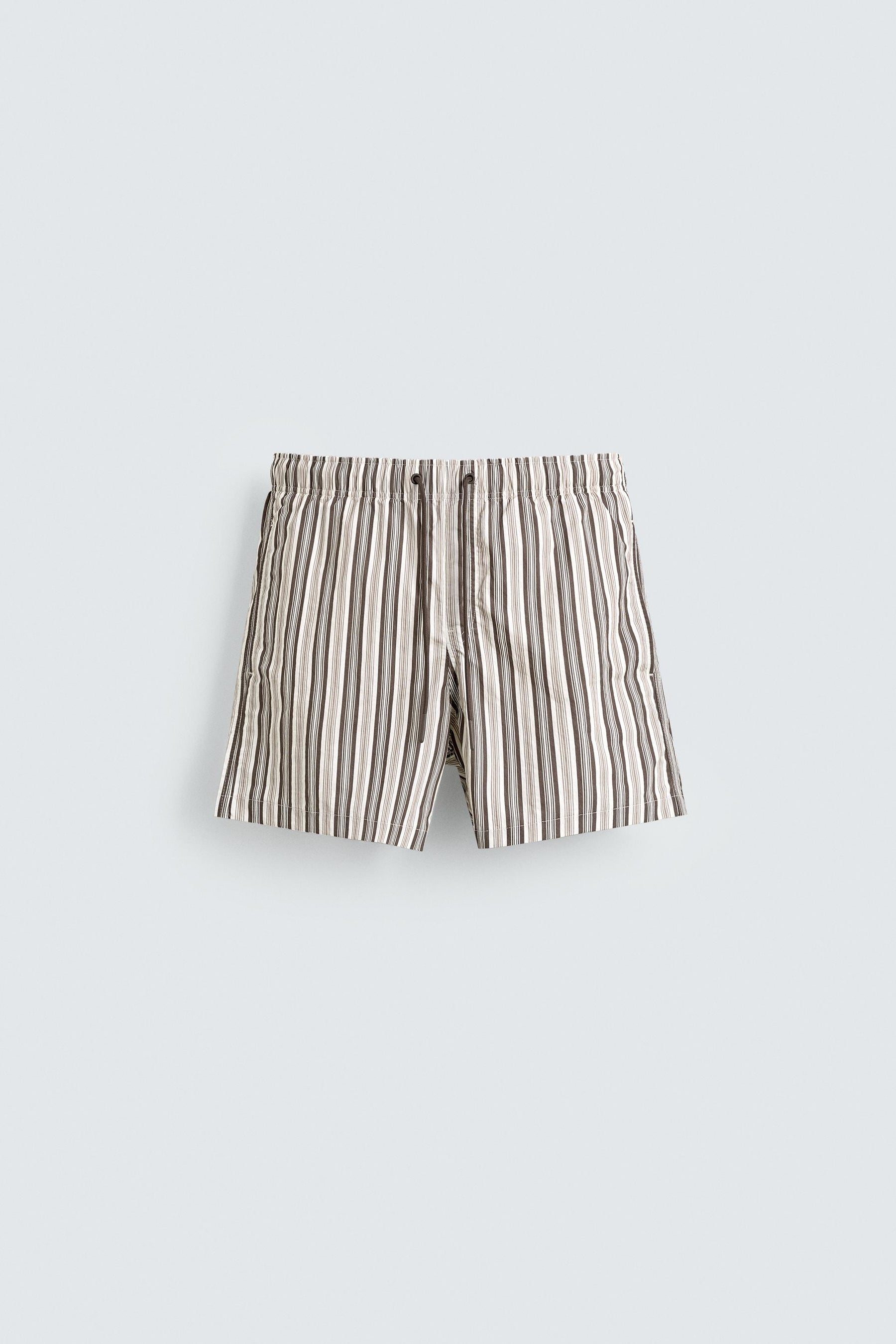 STRIPED MID-LENGTH SWIMMING TRUNKS - Image 1