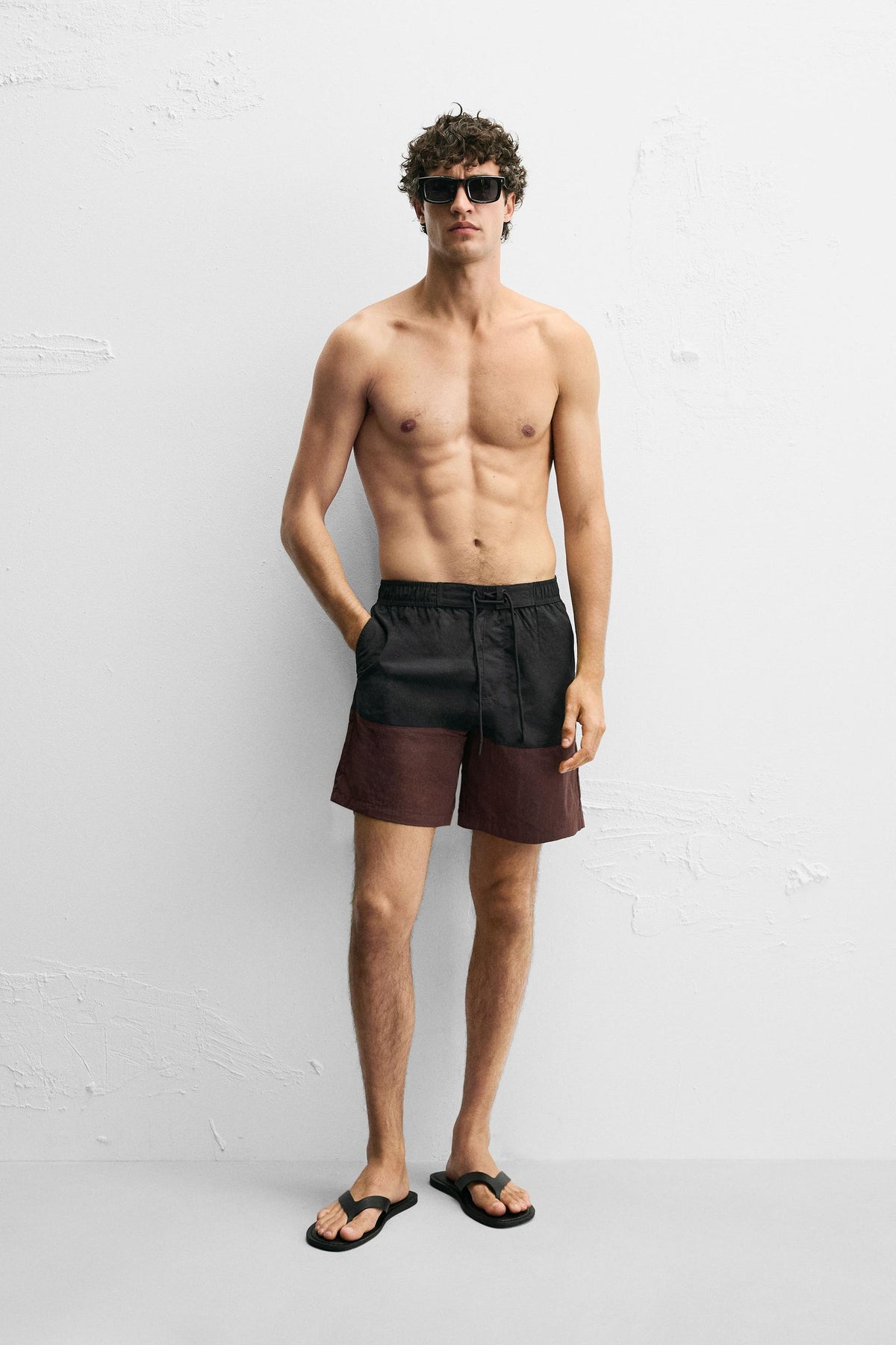 COLOUR BLOCK LONG SWIMMING TRUNKS - Image 1